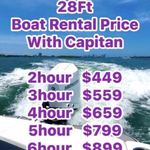 Boat rental prices with captain listed.